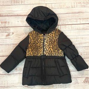 London Fog Girls Leopard Faux Fur Puffer Winter Coat